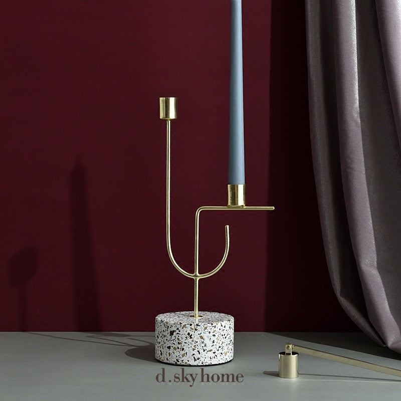 Modern Minimalist Terrazzo & Metal Candle Holder