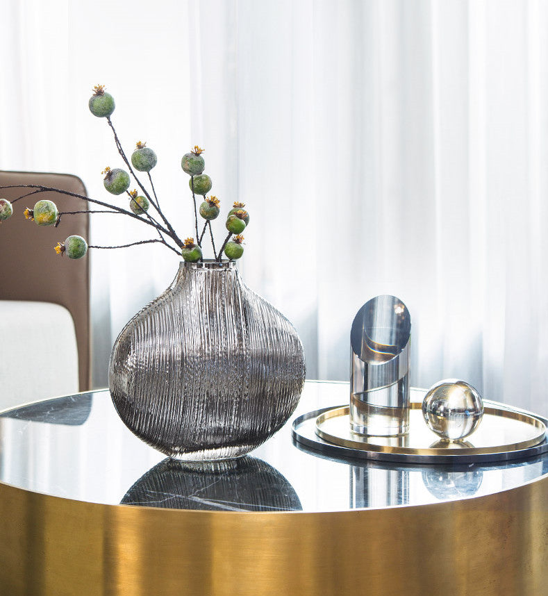 Metallic Ripple Silver Striped Glass Vase Collection