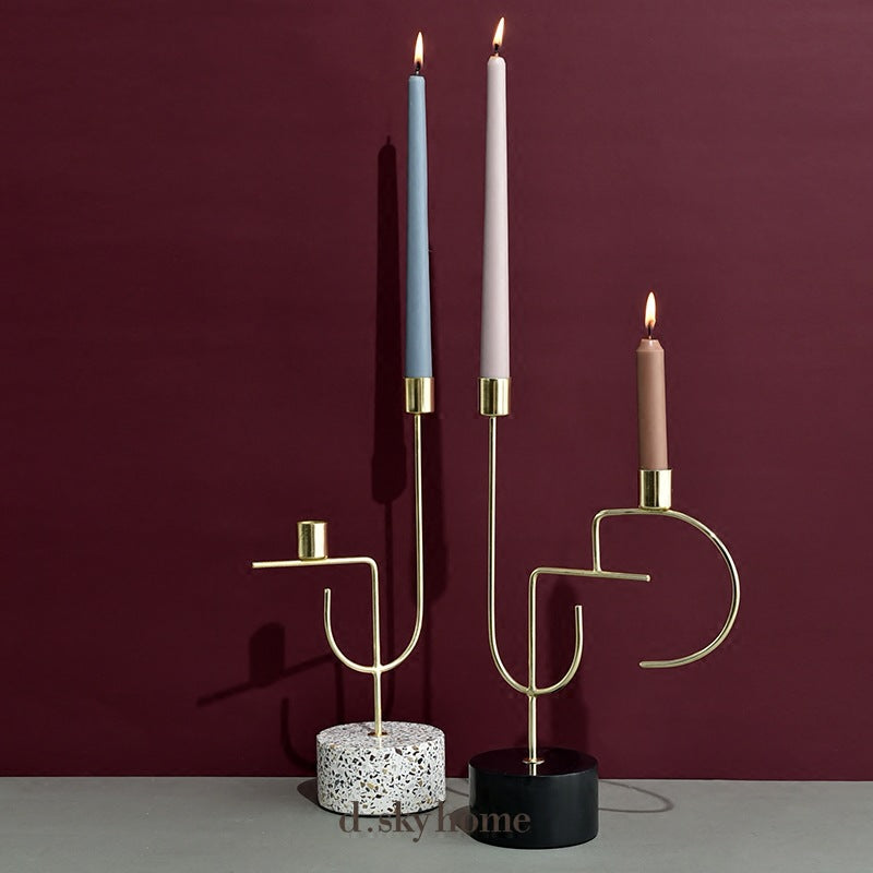 Modern Minimalist Terrazzo & Metal Candle Holder