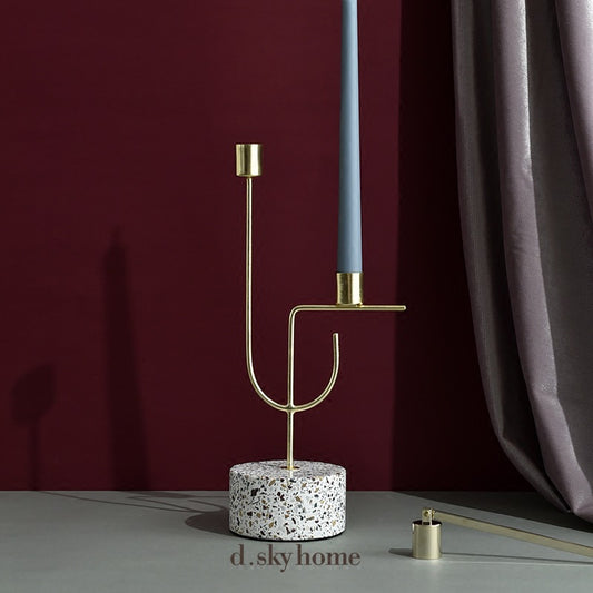 Modern Minimalist Terrazzo & Metal Candle Holder