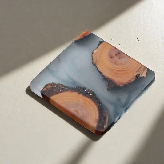 Artisanal Torreya Wood & Resin Coaster Set