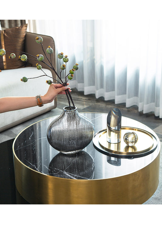 Metallic Ripple Silver Striped Glass Vase Collection